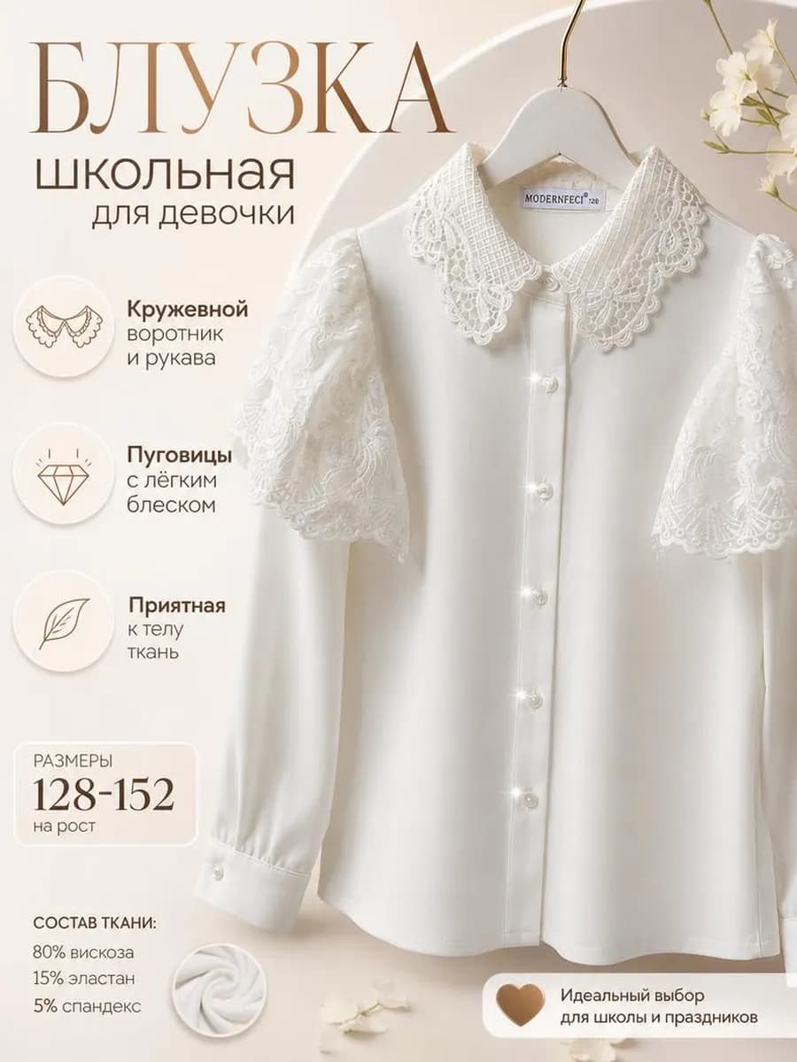 Блузка школьная праздничная с длинным рукавом