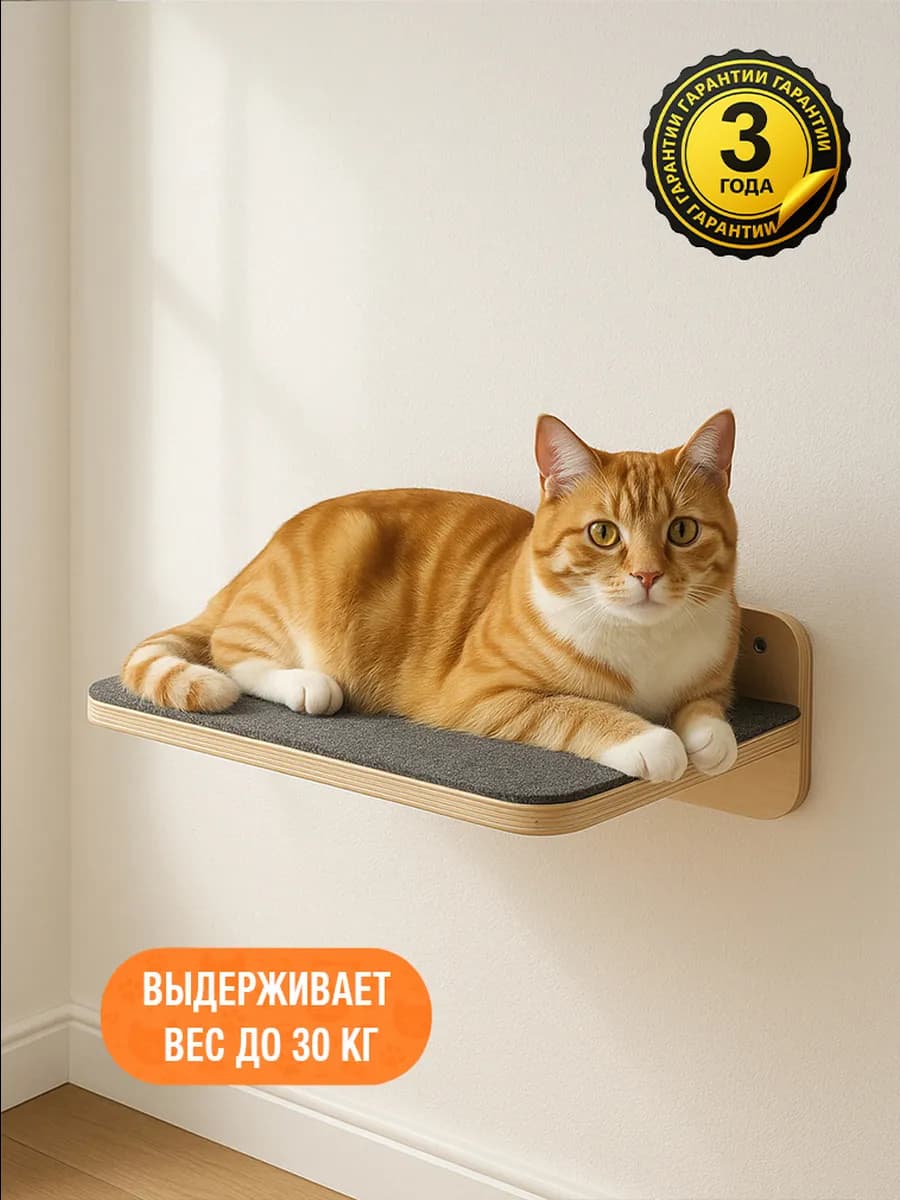 Полка лежанка с ковролином для кошек настенная