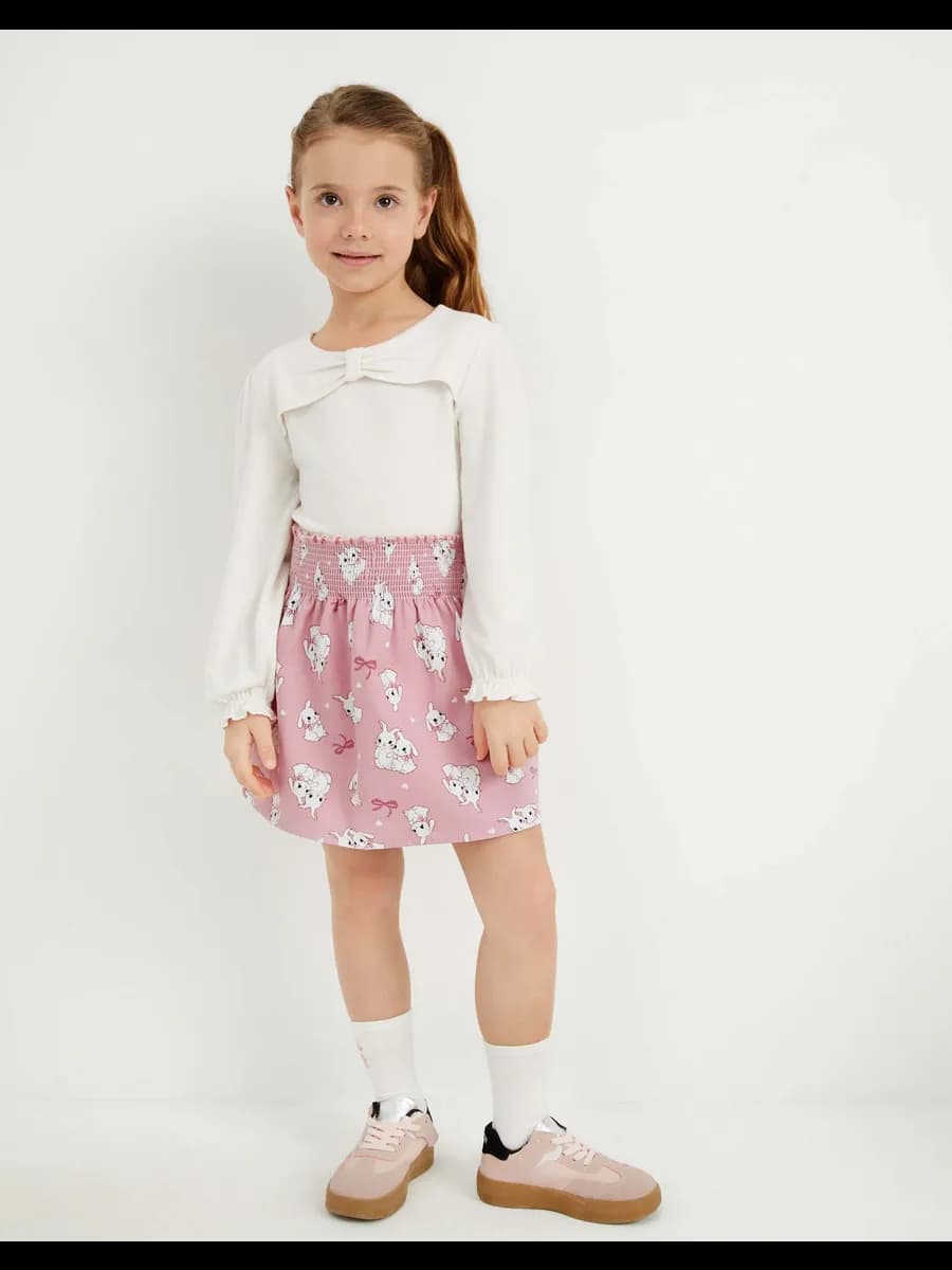 Розовая джинсовая юбка-трапеция с принтом