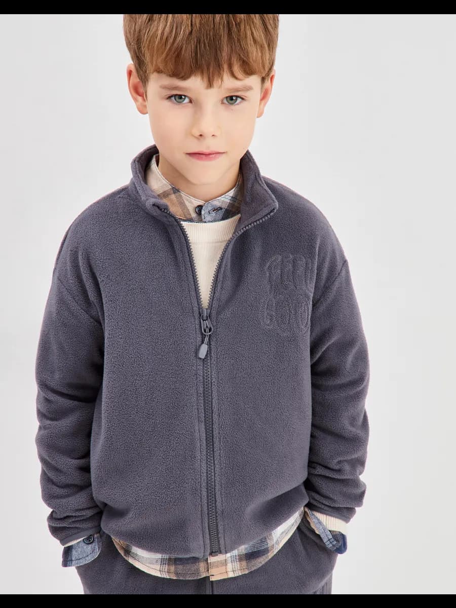 Тёмно-серый свитшот oversize на молнии флисовый