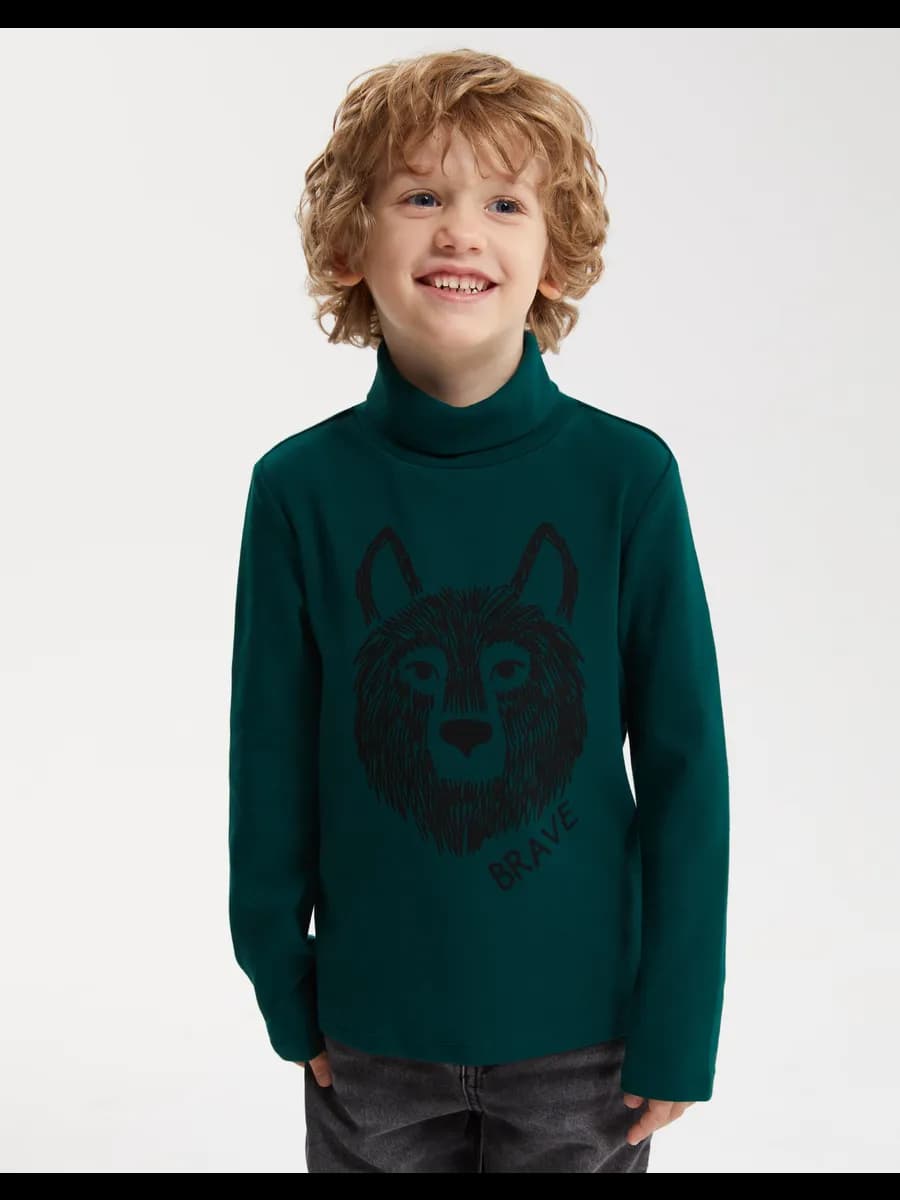 Тёмно-зелёная водолазка с принтом