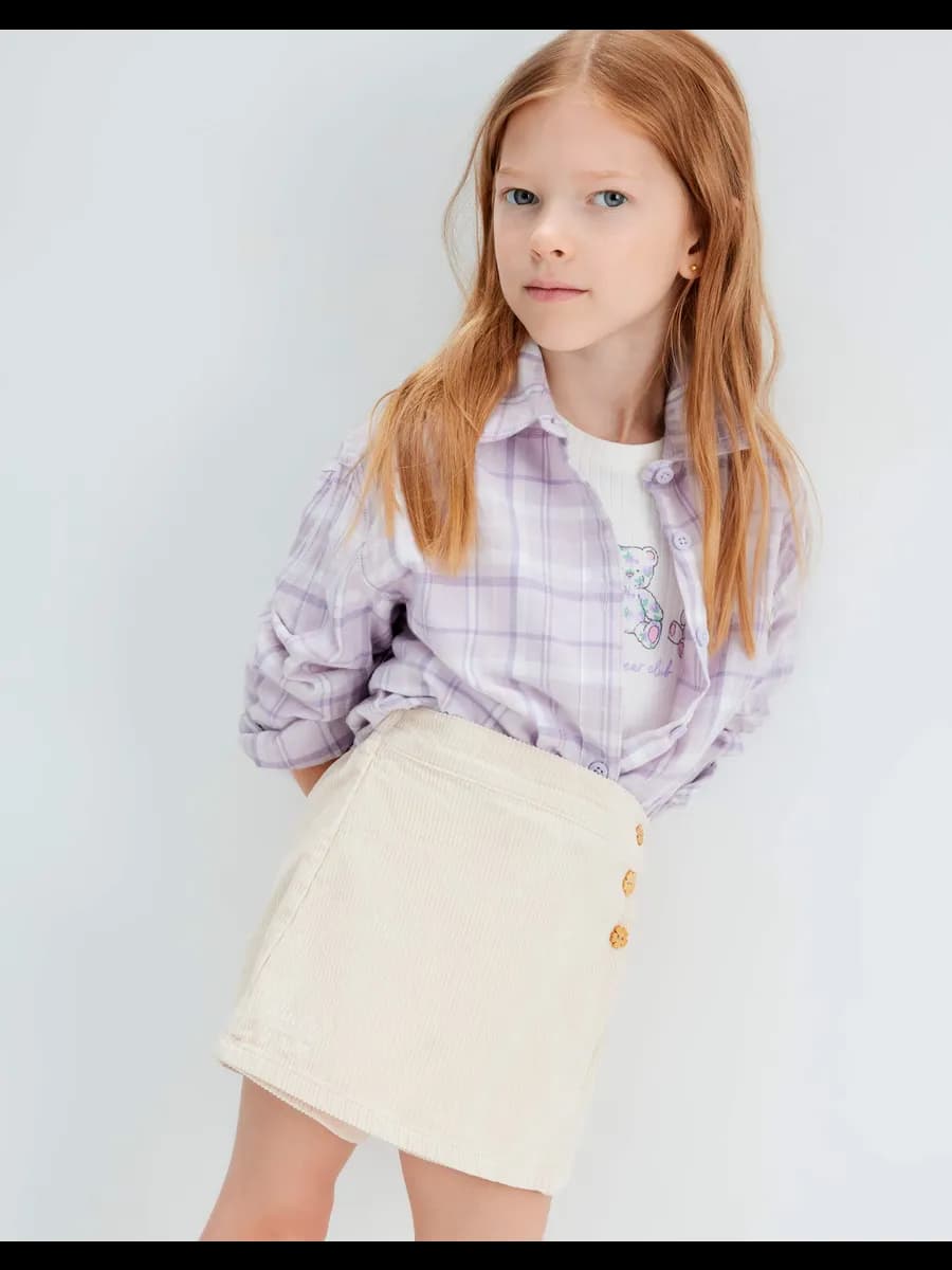 Бежевая вельветовая юбка-шорты с вышивкой