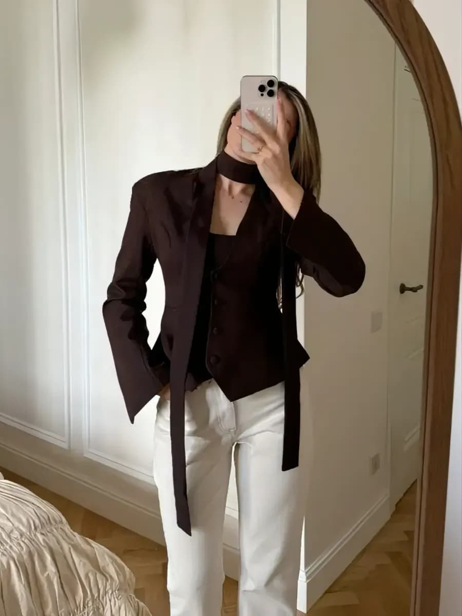 Пиджак укороченный приталенный с поясом