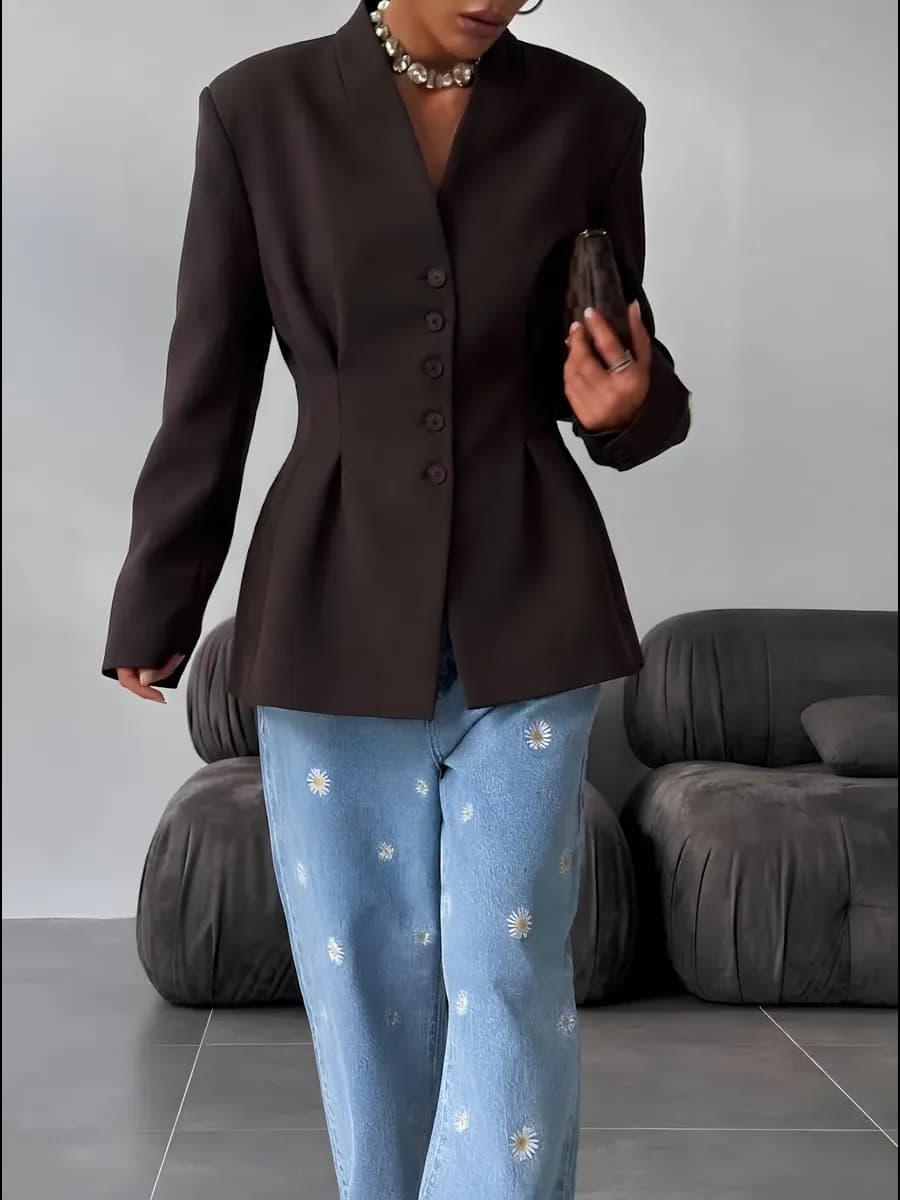 Пиджак приталенный удлиненный жакет с защипами классический