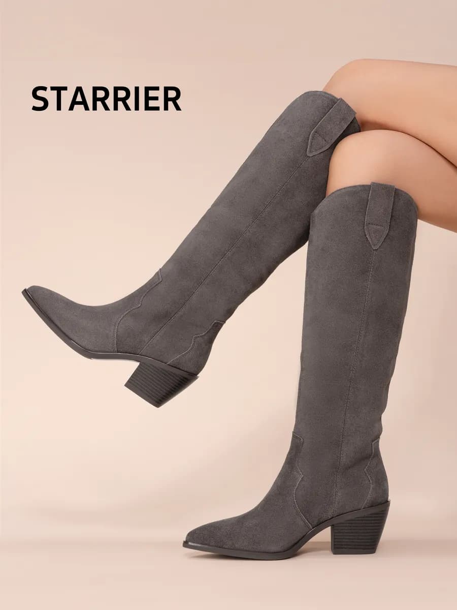 Сапоги казаки высокие на каблуке натуральная замша