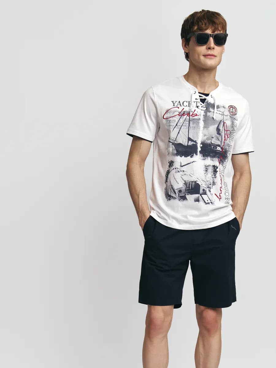 Мужская футболка хенли из хлопка принт