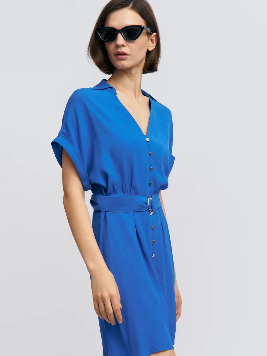 Женское платье-рубашка с поясом вискоза - фото 1