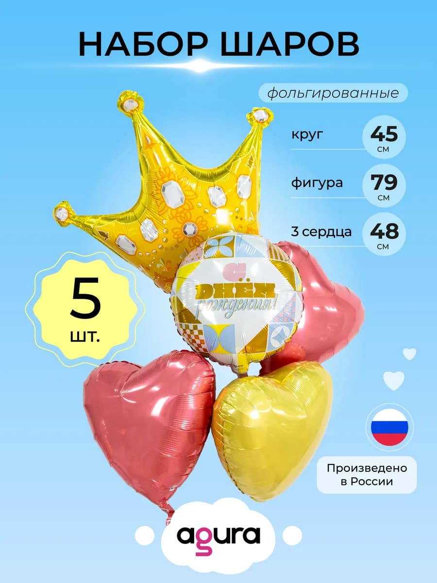 Шары воздушные фольгированные набор 5 шт Королевский