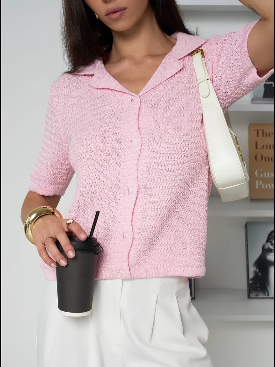 Кардиган поло с коротким рукавом вязаное