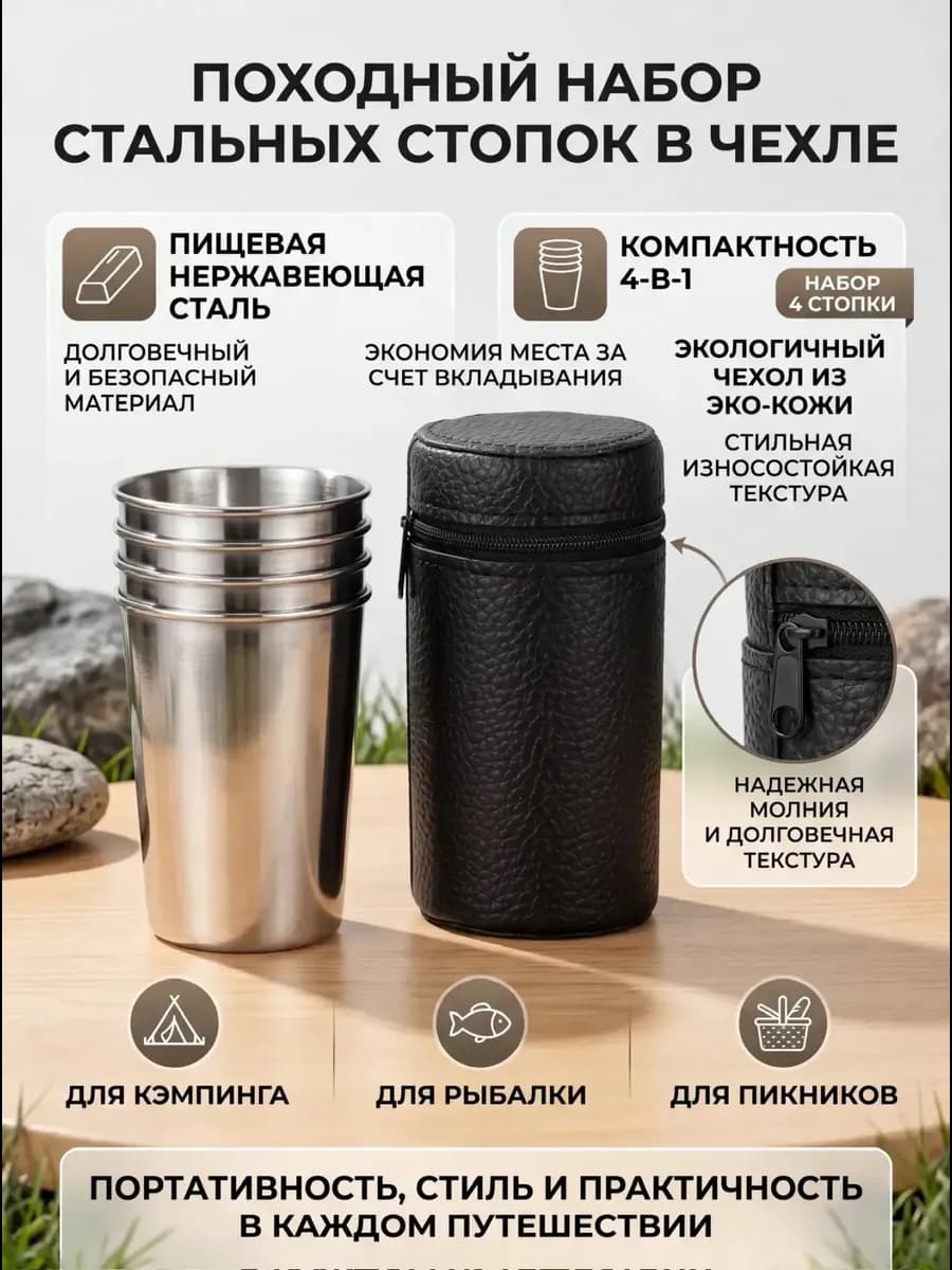 Стаканы металлические для Похода 4 штуки 180 мл