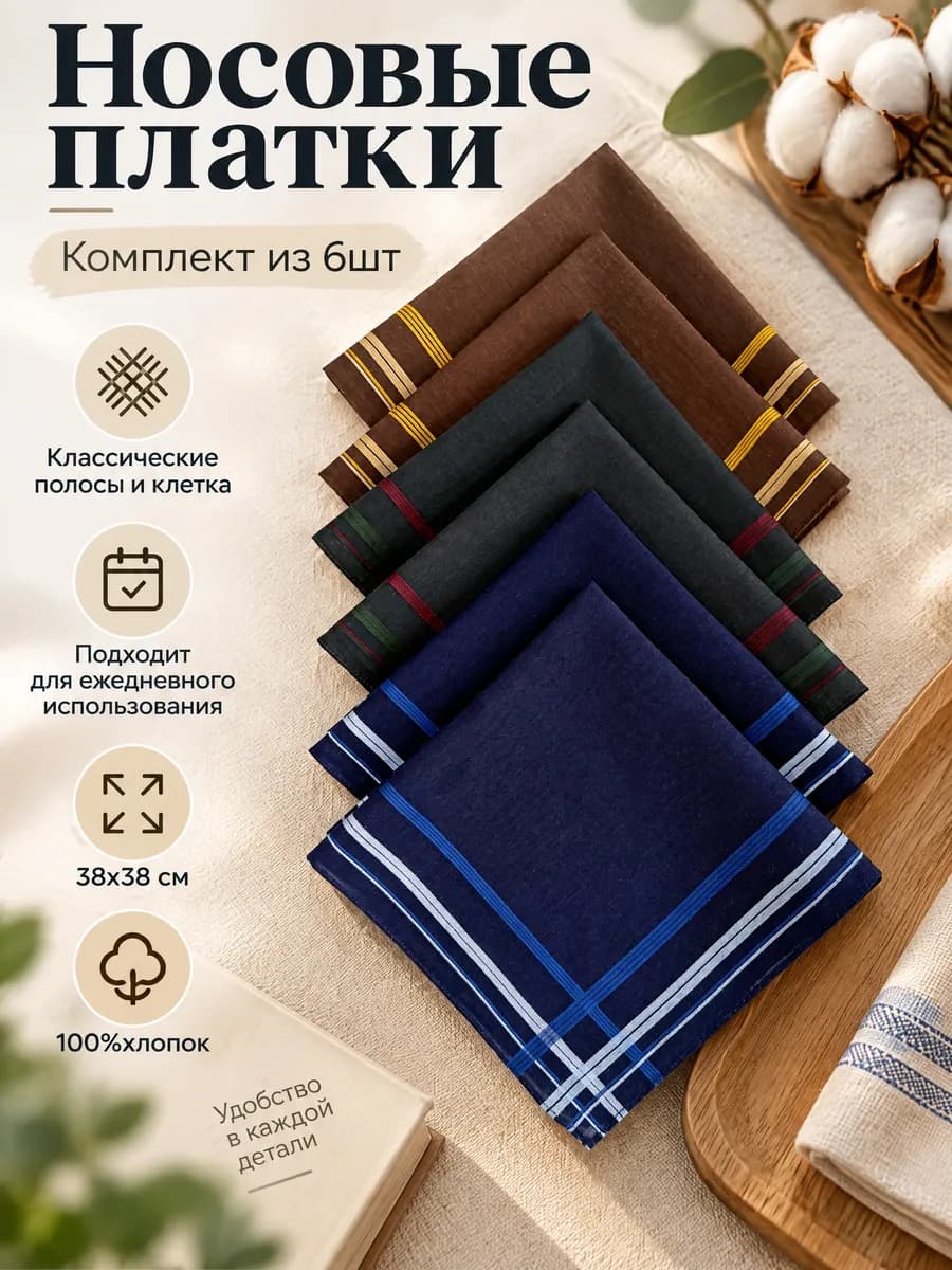 Носовые платки набор 6шт зеленые