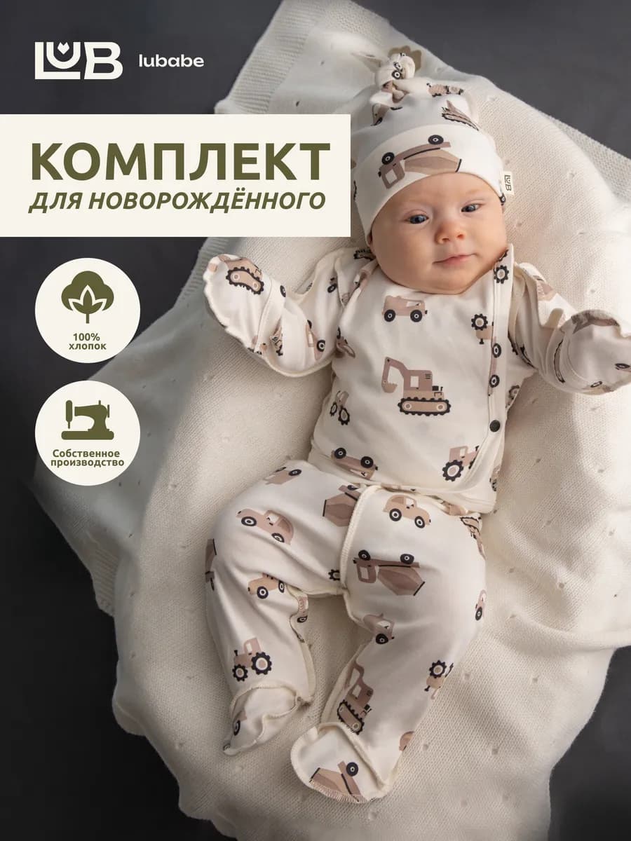 Комплект для новорожденного распашонка, ползунки и шапочка