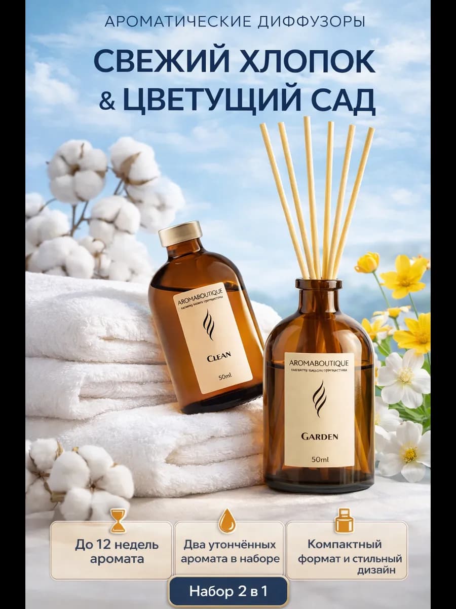 Диффузор для дома с палочками набор подарочный хлопок хлопок