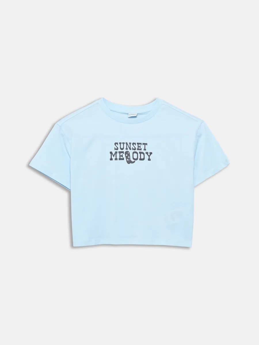 Укороченная футболка для девочек с круглым вырезом