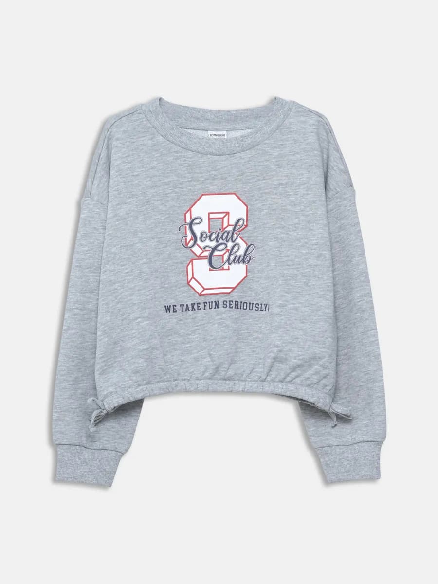 меланж Толстовка для девочек с круглым вырезом