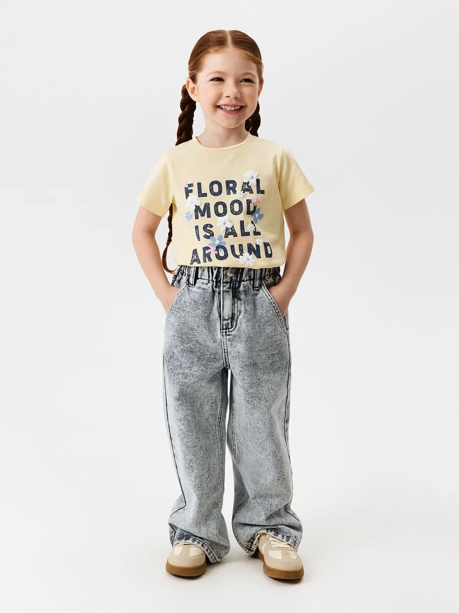 Джинсы широкие летние на резинке