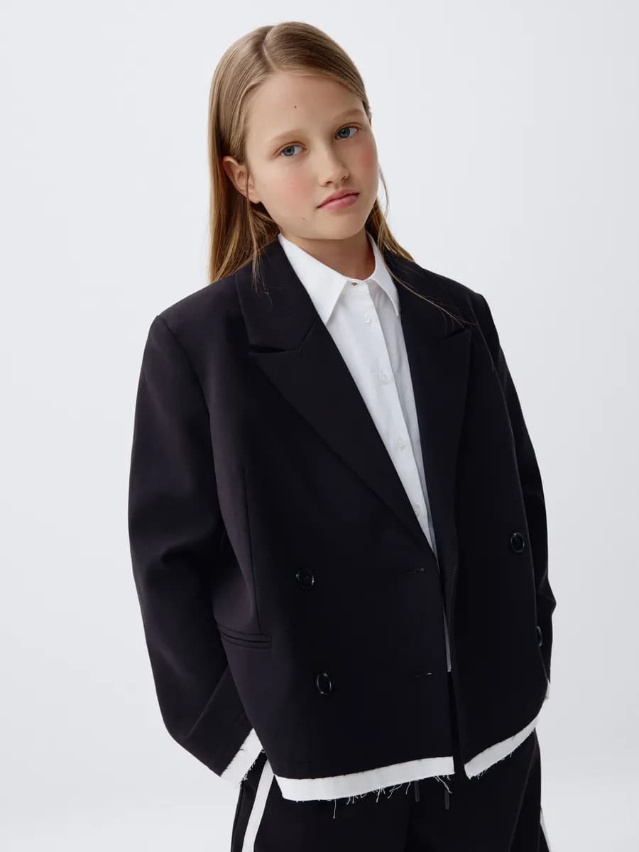 Двубортный жакет черный школьный пиджак в стиле гранж