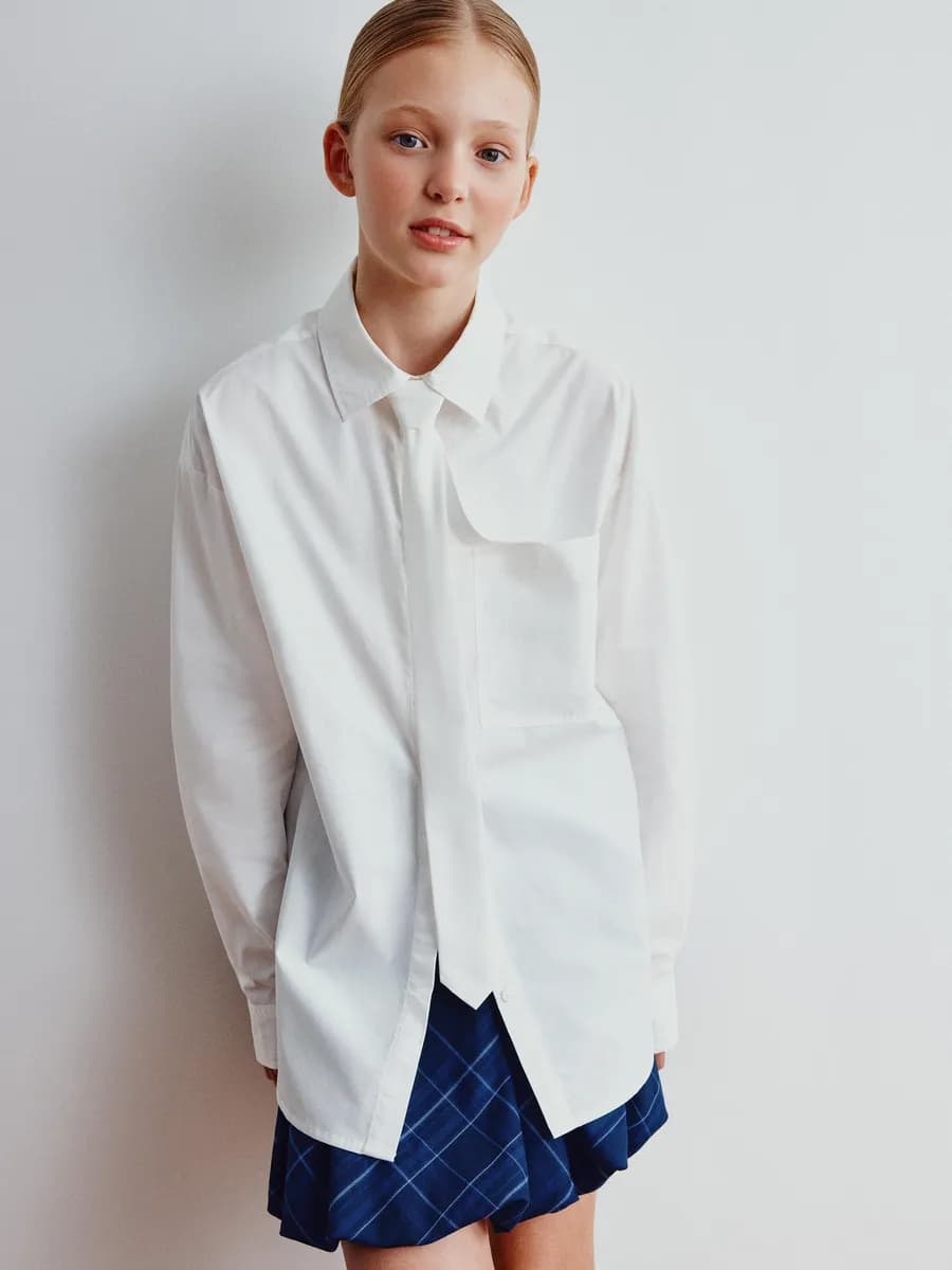 Рубашка удлиненная белая школьная с галстуком