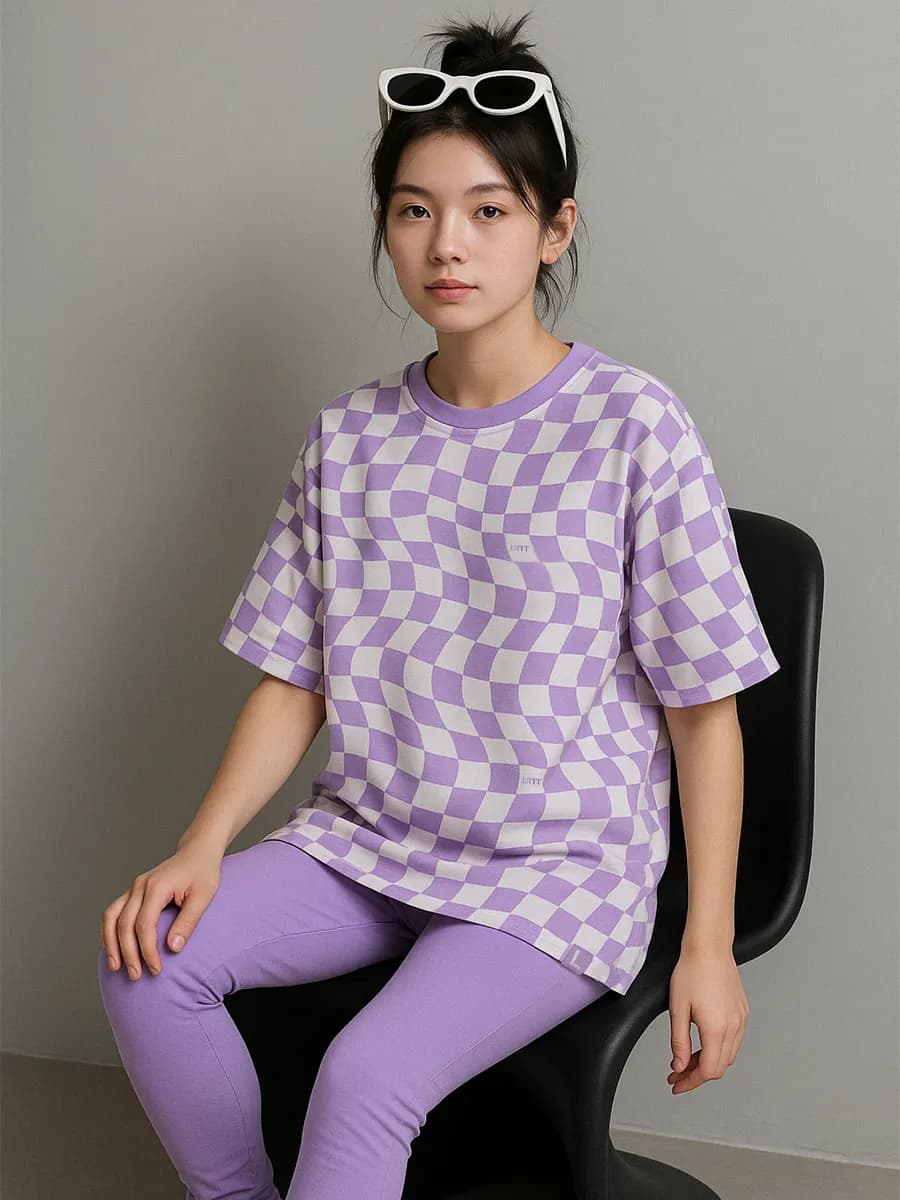 Костюм для девочки в клетку с леггинсами на весну - фото 1