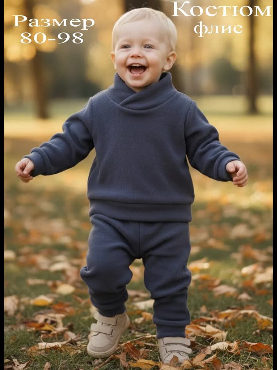 Теплый детский флисовый костюм кофта и штаны
