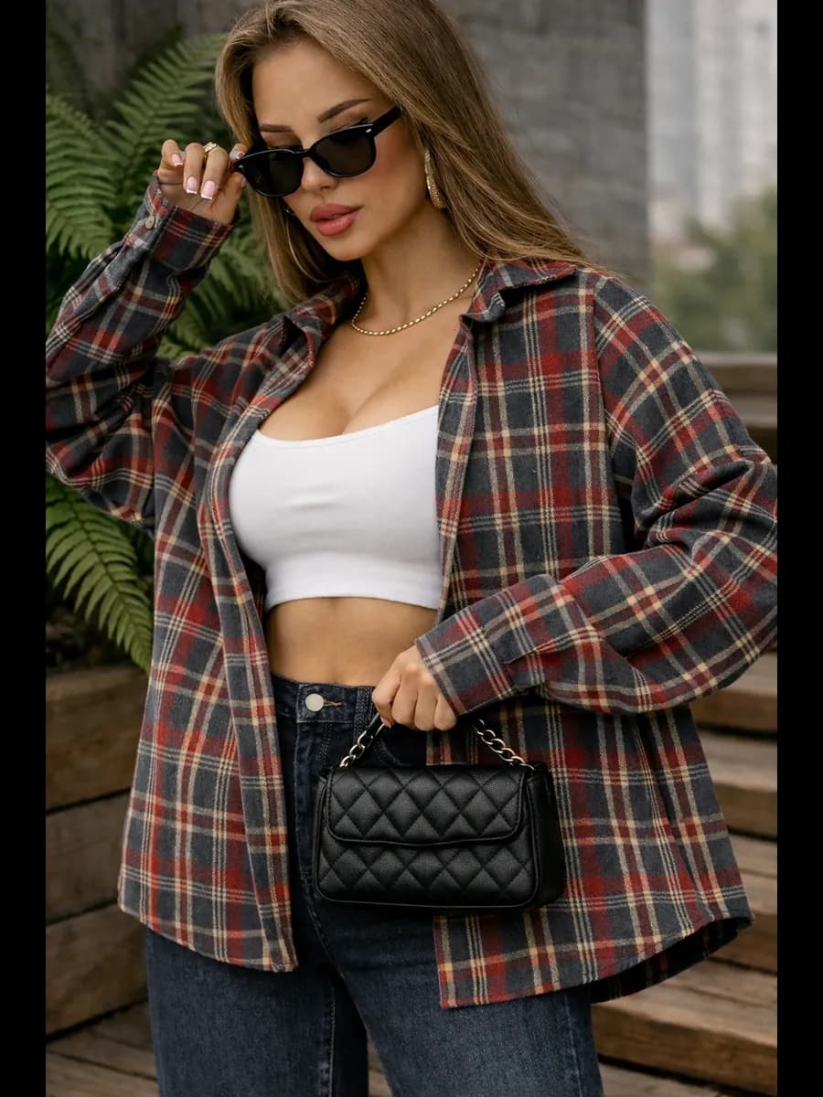 Рубашка в клетку оверсайз осенняя