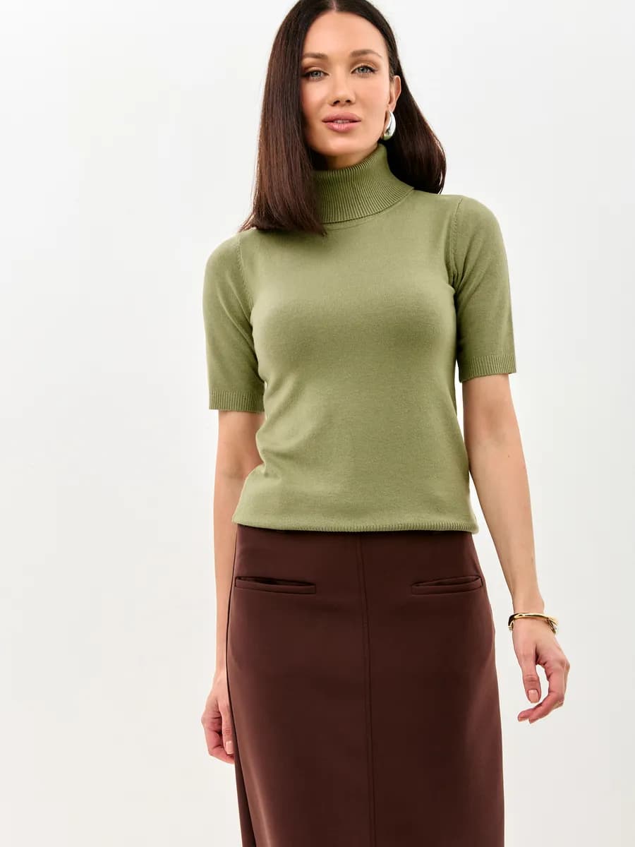 Водолазка женская оливковая с коротким рукавом джемпер