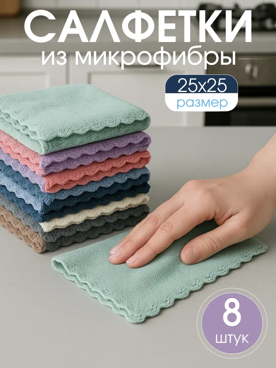 Салфетки для уборки из микрофибры 8шт