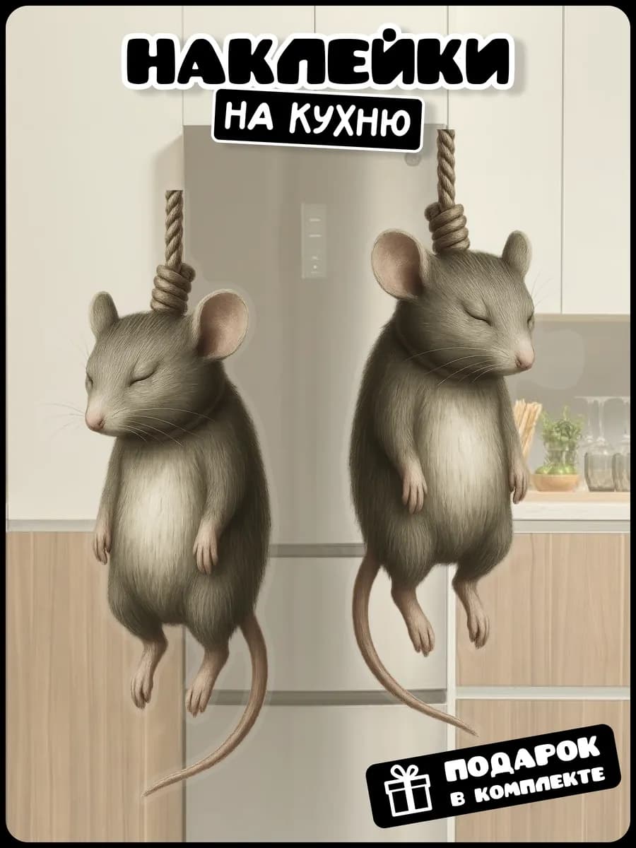 Интерьерная наклейка мышь повесилась