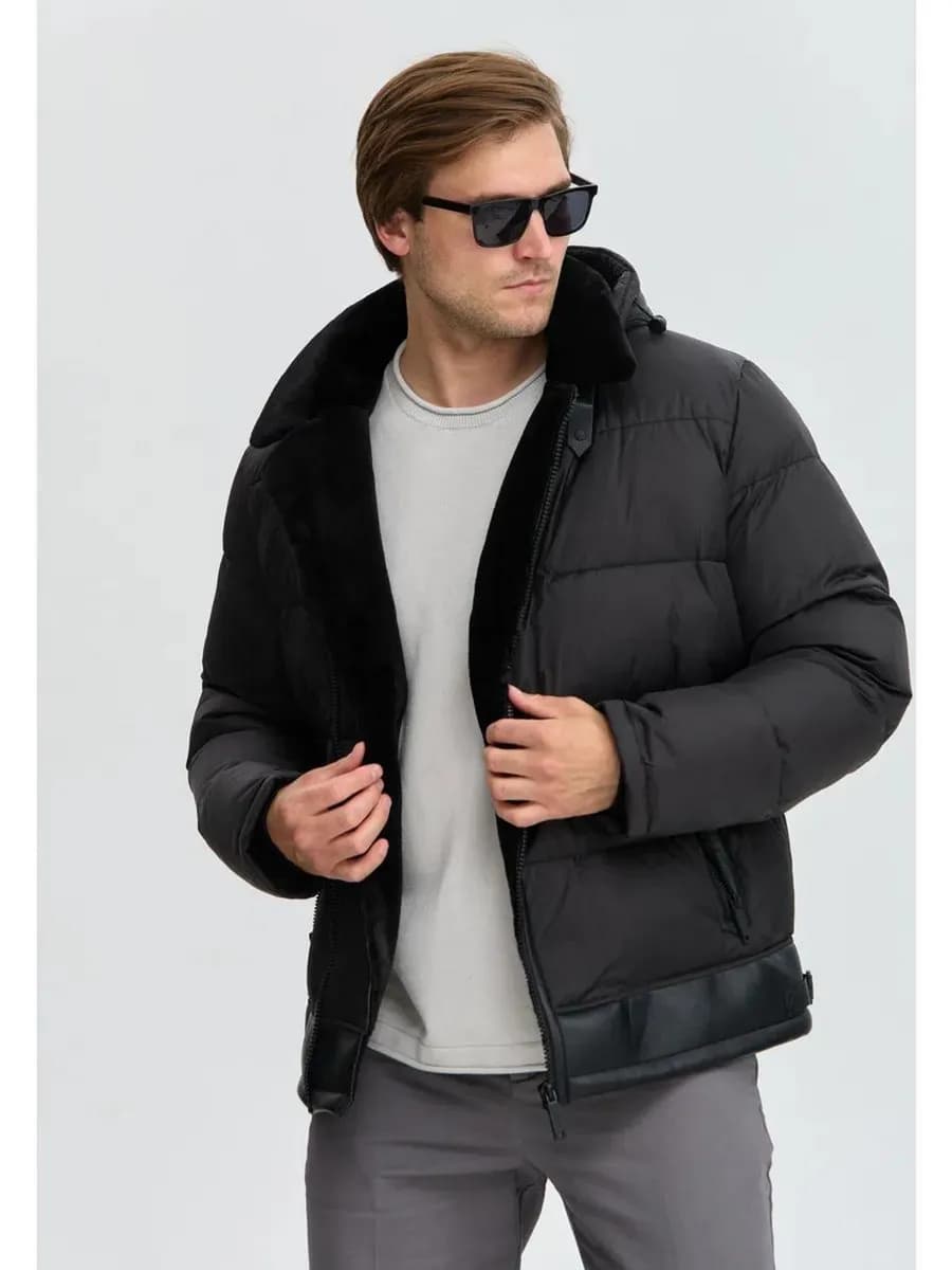 Куртка зимняя короткая с мехом пуховик авиатор