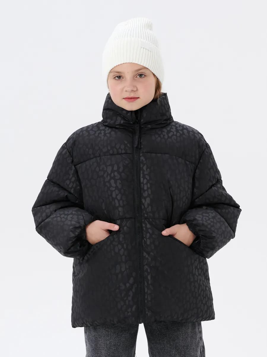 Куртка для девочки леопардовая зимняя оверсайз подростковая