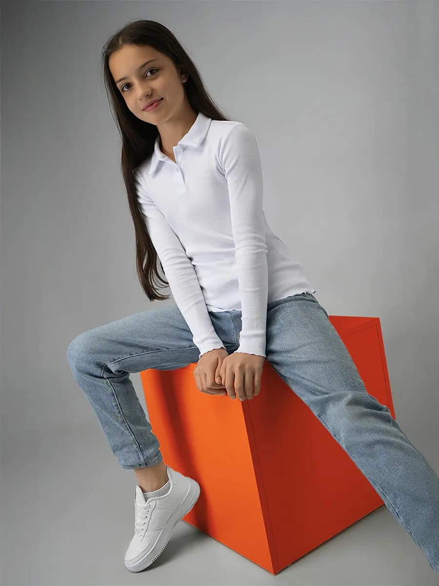 Блузка-поло в рубчик школьная трикотажная