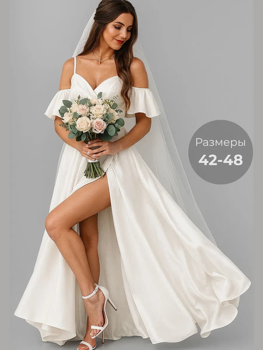 Платье свадебное корсетное длинное с разрезом из шелка