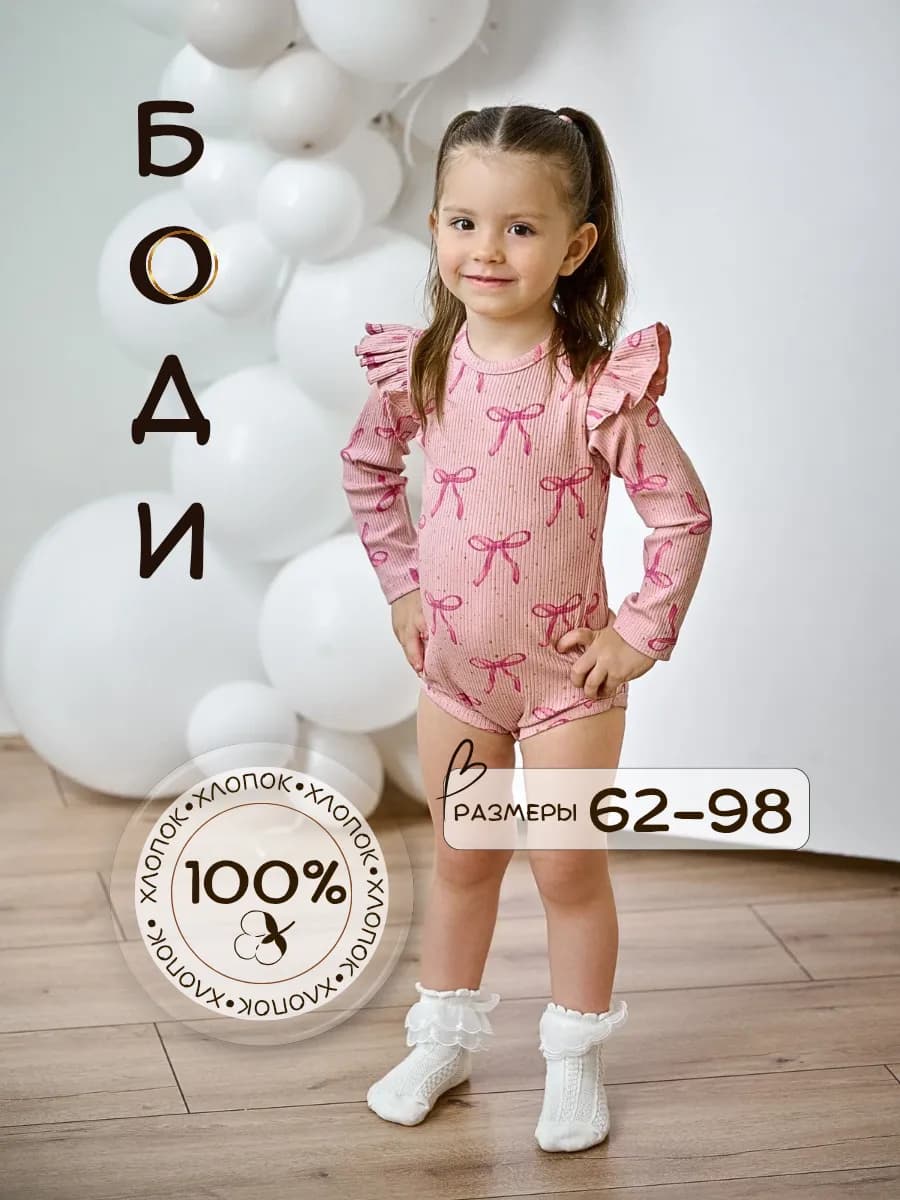 Боди для малышей с длинным рукавом в рубчик