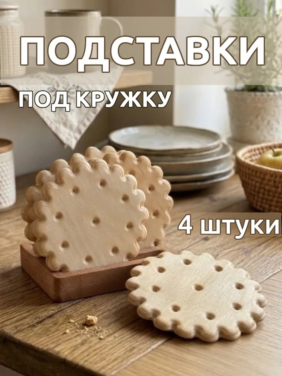 Подставки под кружки и стаканы, деревянные 4 шт