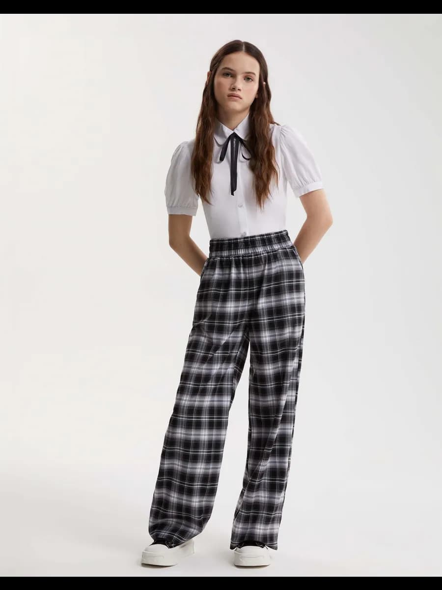 Клетчатые брюки Wide leg на резинке
