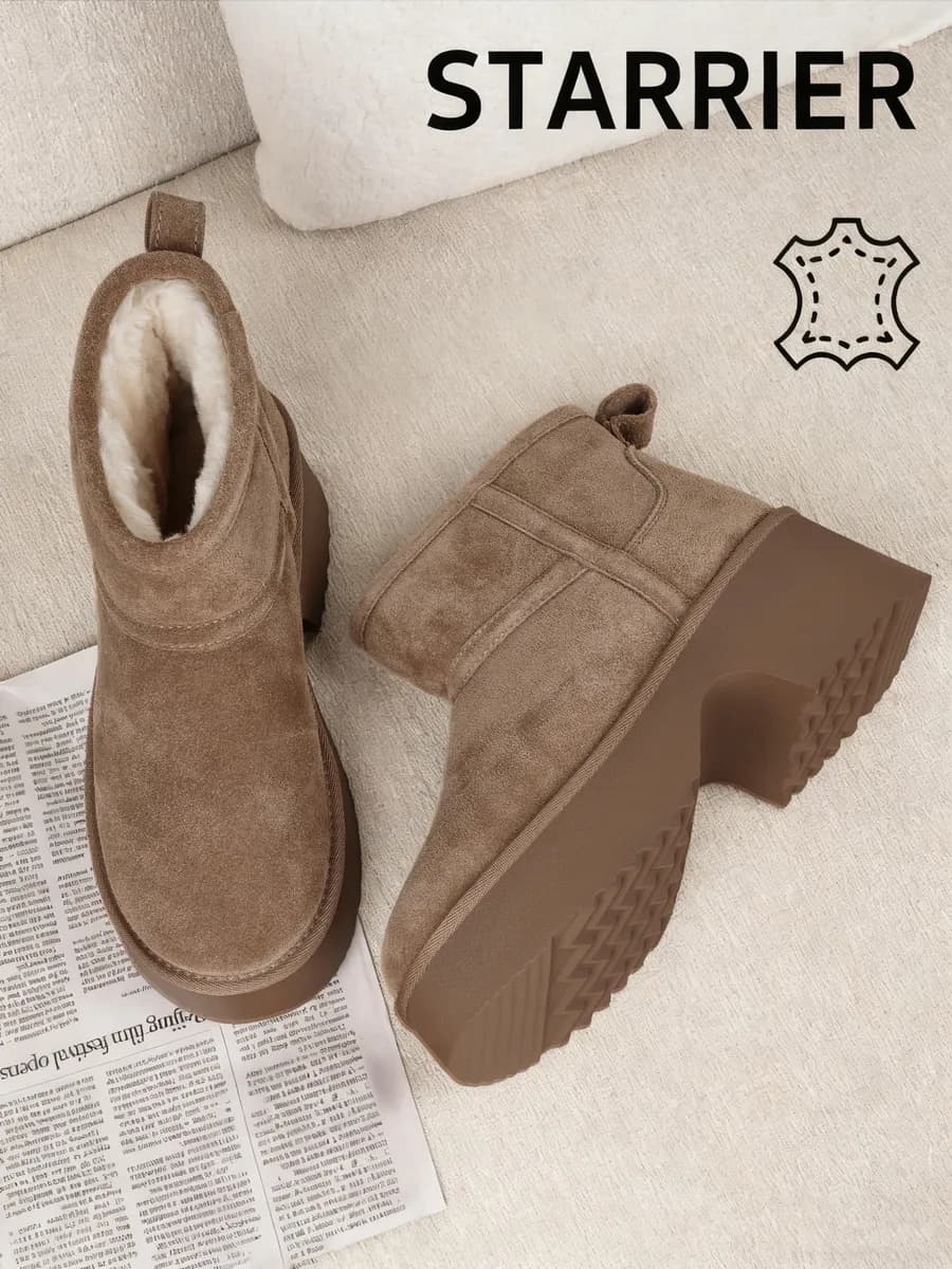 Угги зимние на платформе и каблуке - фото 1