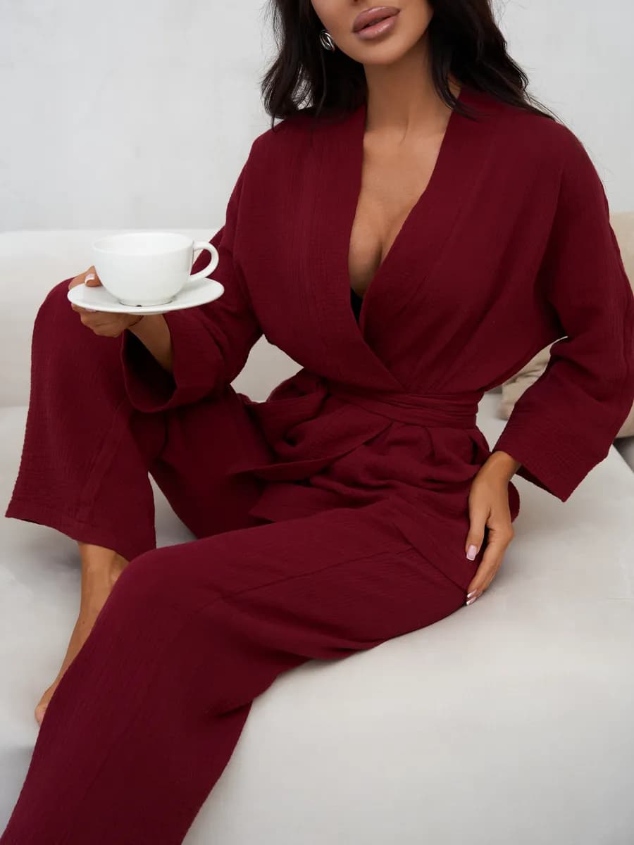 Пижамный костюм вечерний с кимоно и штанами оверсайз