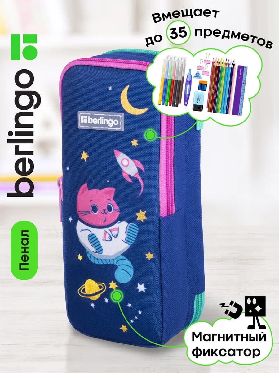 Пенал школьный для девочки, 2 отделения на молнии