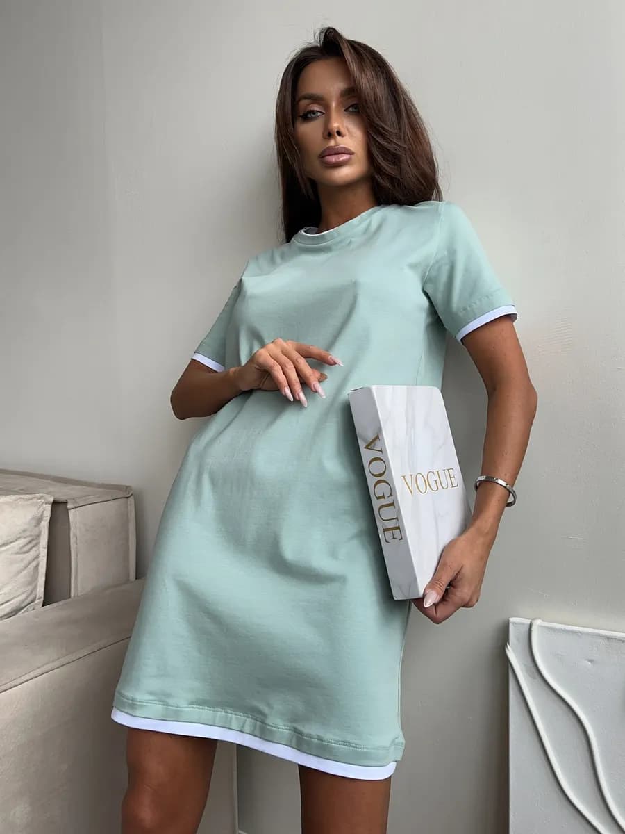 Платье футболка мини многослойное женское