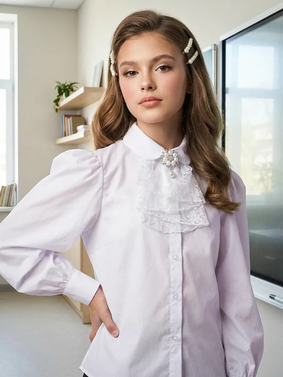 Блузка школьная нарядная с жабо - фото 1