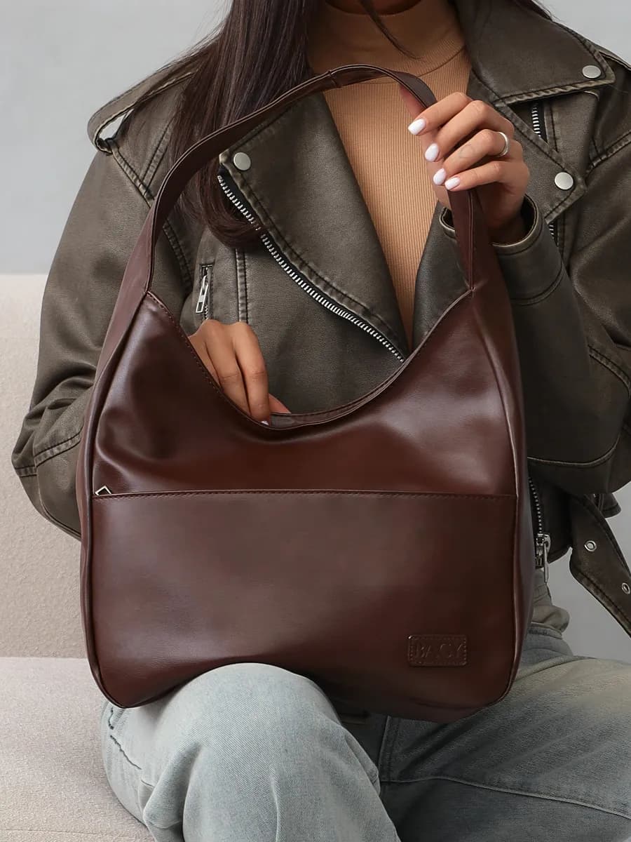 Сумка большая кожаная на плечо тоут хобо А4