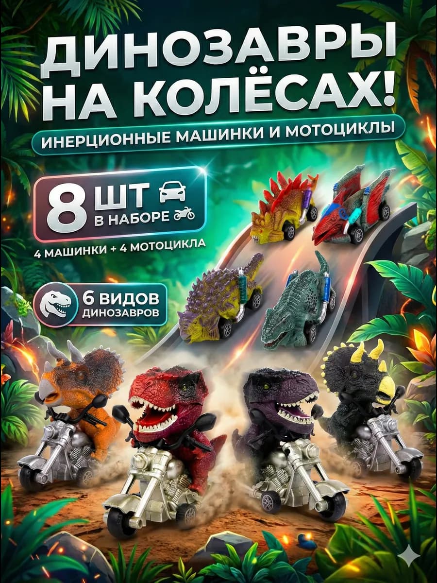 Игровой набор машинки динозавры