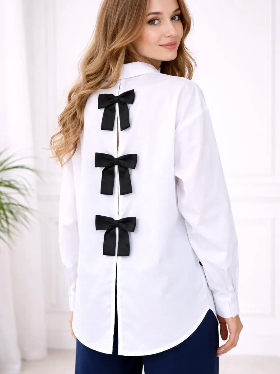 Рубашка школьная белая оверсайз с бантиками сзади