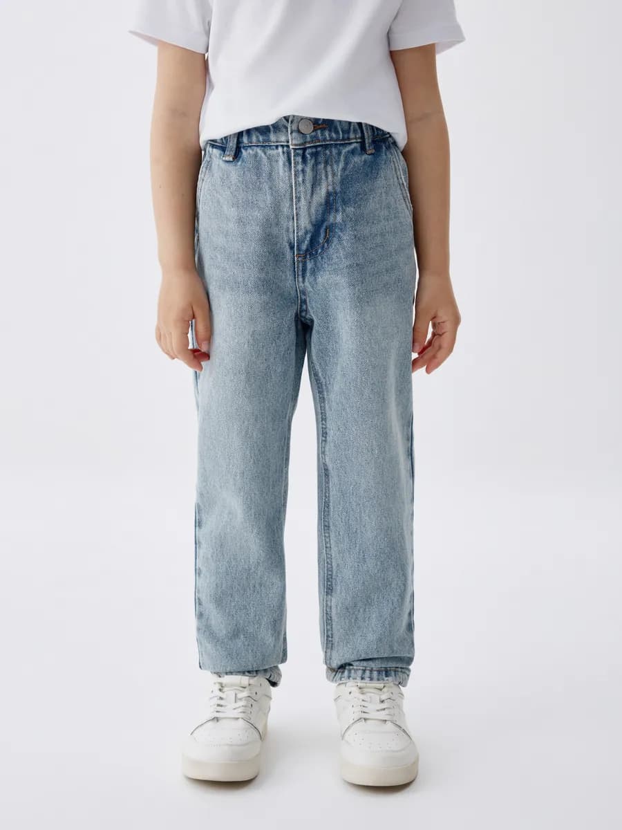 Джинсы мом базовые свободные на резинке