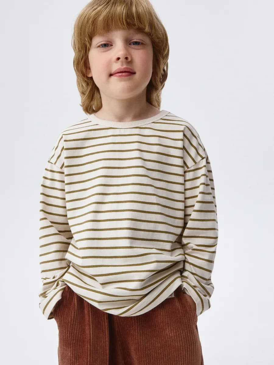 Лонгслив в полоску оверсайз базовый из хлопка