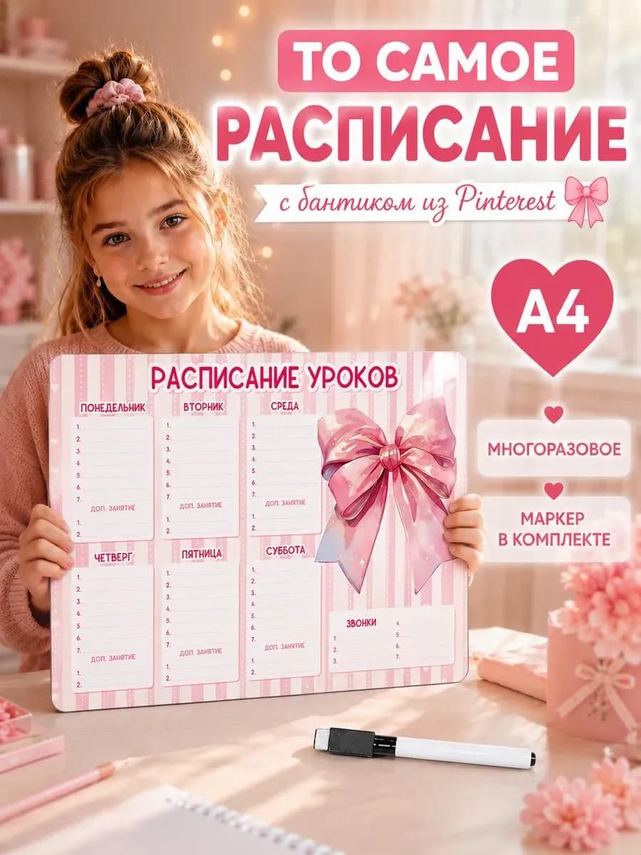 Расписание уроков настенное Эстетика бантик
