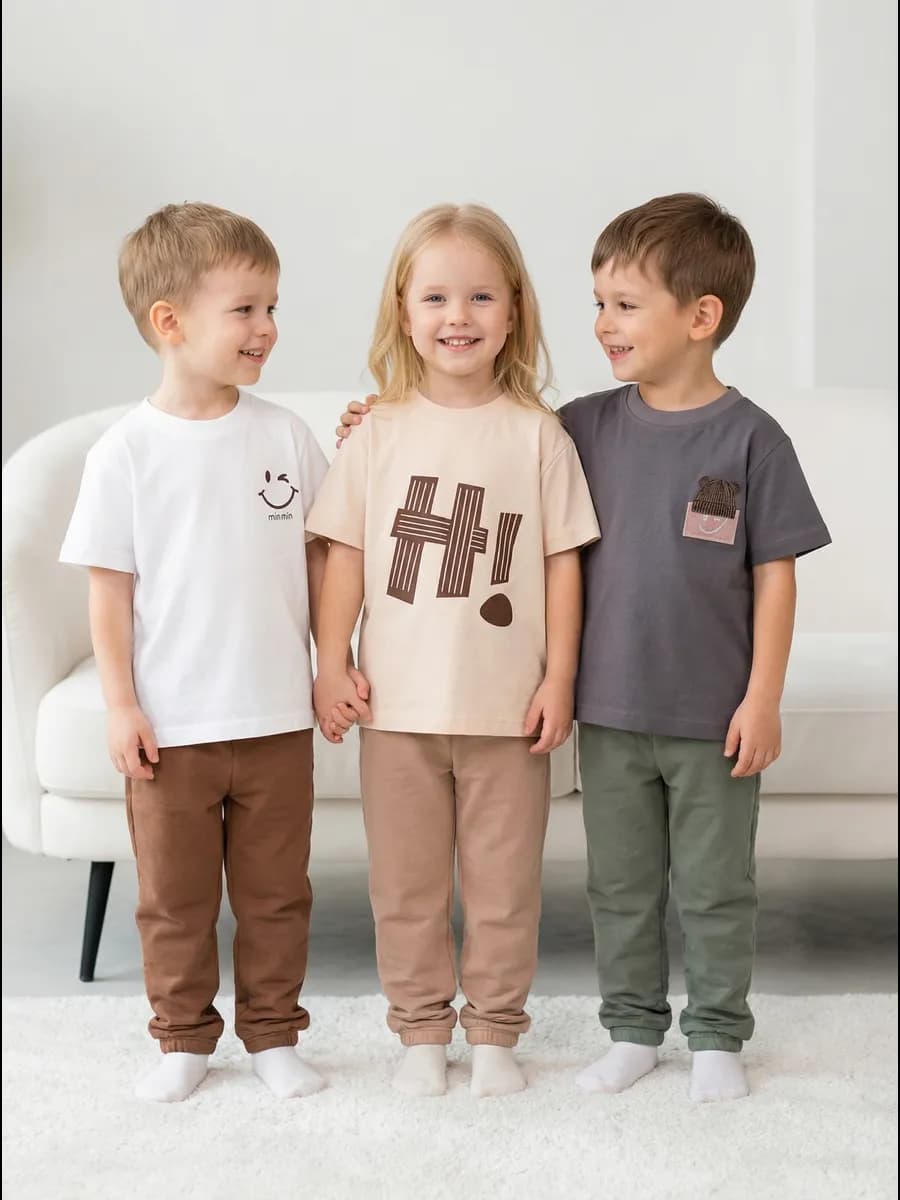 Набор футболок детская однотонная с принтом