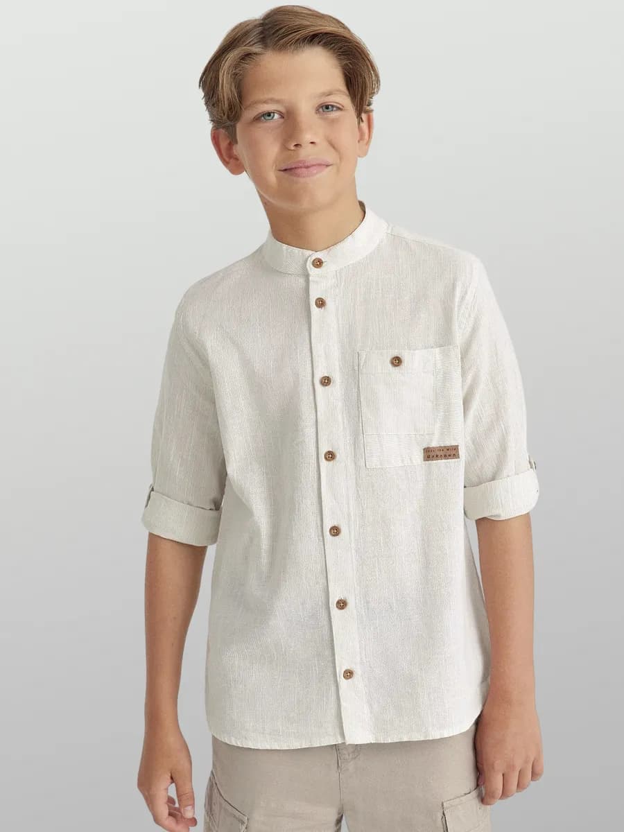 Рубашка с коротким рукавом 3 4 и воротником - стойкой