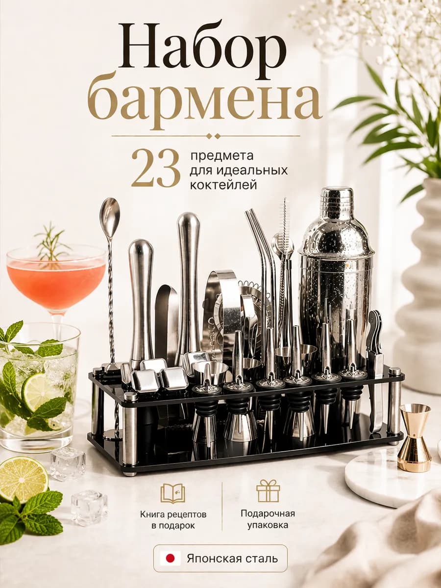 Набор бармена для приготовления коктейлей, 23 предмета