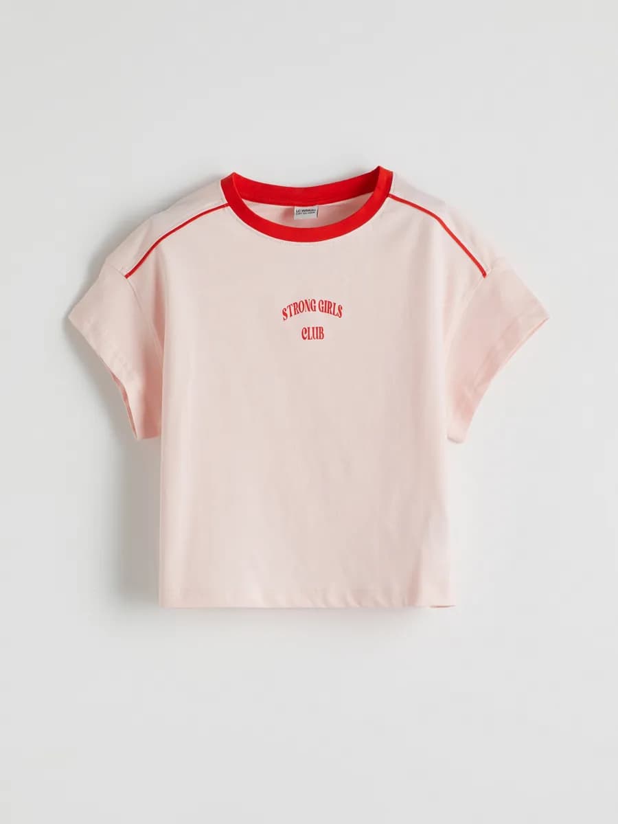 розовый Укороченная футболка для девочек с круглым вырезом